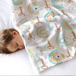 Personalised Colorful Rainbow Soft Throw Blanket with Name Home Decor Birthday Baby Shower Gift for Newborn Girl Boy