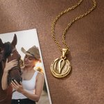 Personalized Vintage Horseshoe Saddle Pendant Necklace with Engraved Name Country Jewellery Birthday Equestrian Gift for Horse Lover Women