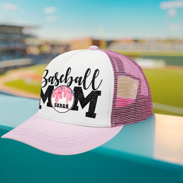 Personalisierte Multicolor Ice Cream Drip Baseball Mom Mesh Cap mit Namen und verstellbaren Riemen Game Day Team Geschenk für Sport Mom Baseball-Liebhaber
