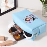 Personligt läppstift Tecknad flicka Läder Sminkväska med namn Bärbar Resa Essentials Födelsedag Brudtärna Present för flickor Kvinnor