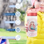 Personalisierte Fantasy Ocean Mermaid Initial 12oz Kind isolierte Wasserflasche mit Griff und Silikon Stroh Geburtstag zurück zu Schule Geschenk für Mädchen