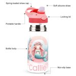 Personalisierte Fantasy Ocean Mermaid Initial 12oz Kind isolierte Wasserflasche mit Griff und Silikon Stroh Geburtstag zurück zu Schule Geschenk für Mädchen