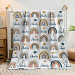 Personalised Colorful Rainbow Soft Throw Blanket with Name Home Decor Birthday Baby Shower Gift for Newborn Girl Boy