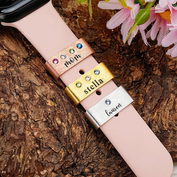 Personalized 1-5 Birthstones Watch Band Charm with Engraved Name Smartwatch Accessories Mother's Day Birthday Gift for Mom Grandma