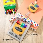 Gepersonaliseerde Glitter Luipaard Print Pencil Apple Regenboog kralen sleutelkoord en tas Tag Set terug naar school Waardering Gift voor leerkracht