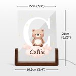 Luz nocturna personalizada con animal nube estrella y base de madera con nombre e inicial regalo de cumpleaños y Día del Niño para niños