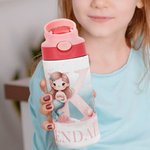 Gourde Isotherme 355 ml Personnalisée avec Motif Sirène Féerique Océan Initiale et Nom Poignée et Paille en Silicone Cadeau Rentrée pour Fille