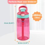Gepersonaliseerde 480ml Cartoon Geboortebloem Waterfles met Rietje Morsvrij Deksel Verjaardag en Terug naar School Cadeau voor Kinderen