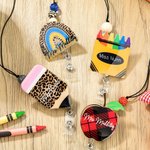 Gepersonaliseerde Glitter Luipaard Print Pencil Apple Regenboog kralen sleutelkoord en tas Tag Set terug naar school Waardering Gift voor leerkracht