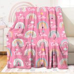 Personalised Colorful Rainbow Soft Throw Blanket with Name Home Decor Birthday Baby Shower Gift for Newborn Girl Boy