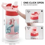 Personalisierte Fantasy Ocean Mermaid Initial 12oz Kind isolierte Wasserflasche mit Griff und Silikon Stroh Geburtstag zurück zu Schule Geschenk für Mädchen