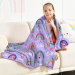 Personalised Colorful Rainbow Soft Throw Blanket with Name Home Decor Birthday Baby Shower Gift for Newborn Girl Boy