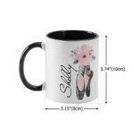 Taza de Cerámica Personalizada Floral Paso de Baile Zapatillas de Ballet 11oz con Nombre Cumpleaños Bailarina Pre-ensayo Ceremonia Regalo para Niñas Mujeres
