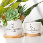 Maceta Suculenta de Cerámica con Agujero de Drenaje y Base de Bambú Decoración para el Hogar Regalo de Condolencia por Pérdida de Mascota para Amante de Dueño de Perro y Gato