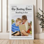 Personalized The Reading Times Newspaper Style Collage Photos Canvas Painting with Name Text Home Wall Decor Birthday Gift for Book Lovers
