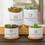 Personalised Dog Cat Pet Line Design Ceramic Succulent Planter Pot with Name and Bamboo Tray Loss of Pet Memorial Gift for Pet Owner