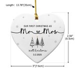 Personalised Our First Christmas As Mr. Mrs. Heart Ceramic Ornament with Name and Date Holiday Tree Decor Christmas Gift for Couple