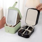 Personalizado de doble capa de flores de nacimiento de cuero joyero con nombre de cambio de color LED Espejo de maquillaje Cumpleaños Día de San Valentín de regalo para las mujeres