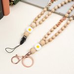 Personnalisé Boho Wood Bead Flower Name Letter Charm Lanyard with ID Badge Holder Birthday Back to School Gift for Nurse Teacher Office Worker