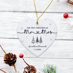 Personalised Our First Christmas As Mr. Mrs. Heart Ceramic Ornament with Name and Date Holiday Tree Decor Christmas Gift for Couple