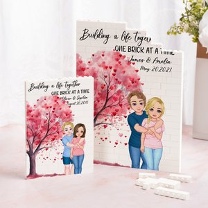 Personalisiertes Herzbaum Cartoon Figuren Baustein Puzzle mit Namen und Datum Valentinstag Jahrestag Geschenk für Paare
