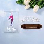 Personalisierte bunte Faux Glitter Ballett Hip Hop Mädchen Name LED-Nachtlicht mit hölzernen Basis Raumdekoration Geburtstagsgeschenk für Ballerinas Dance Lovers