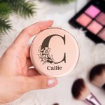 Gepersonaliseerde Bloemen Initiaal Monogram Zak Make-up Spiegel met Gegraveerde Naam Verjaardag Moederdag Huwelijkscadeau voor vrouwen Bruidsmeisjes