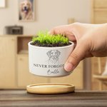 Personalised Dog Cat Pet Line Design Ceramic Succulent Planter Pot with Name and Bamboo Tray Loss of Pet Memorial Gift for Pet Owner