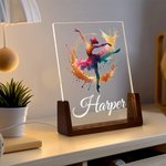 Personalisierte bunte Faux Glitter Ballett Hip Hop Mädchen Name LED-Nachtlicht mit hölzernen Basis Raumdekoration Geburtstagsgeschenk für Ballerinas Dance Lovers