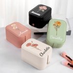 Personalizado de doble capa de flores de nacimiento de cuero joyero con nombre de cambio de color LED Espejo de maquillaje Cumpleaños Día de San Valentín de regalo para las mujeres