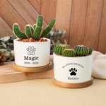 Maceta Suculenta de Cerámica con Agujero de Drenaje y Base de Bambú Decoración para el Hogar Regalo de Condolencia por Pérdida de Mascota para Amante de Dueño de Perro y Gato