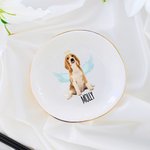 Personalized Watercolor Painting Style Pet Photo Name Gold Rimmed Ceramic Trinket Jewelry Dish Home Decor Birthday Memorial Gift for Pet Lovers