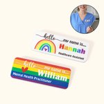 Personalised Rainbow Sun Heart Magnetic Plastic Pin Badge with Name Nurses Week Birthday Appreciation Gift for Nurse Doctor Teacher