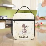 Personalisierte Cartoon Dragon Star Muster wasserdicht isolierte Lunch Bag mit Namen und Griff für die Arbeit Picknick zurück zur Schule Geschenk für Kinder
