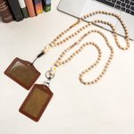 Personnalisé Boho Wood Bead Flower Name Letter Charm Lanyard with ID Badge Holder Birthday Back to School Gift for Nurse Teacher Office Worker