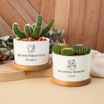 Personalised Dog Cat Pet Line Design Ceramic Succulent Planter Pot with Name and Bamboo Tray Loss of Pet Memorial Gift for Pet Owner