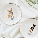 Personalized Watercolor Painting Style Pet Photo Name Gold Rimmed Ceramic Trinket Jewelry Dish Home Decor Birthday Memorial Gift for Pet Lovers