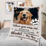 Personalized Miss Me No Fear Paw Print Soft Throw Blanket with Pet Photo and Name Pet Loss Memorial Sympathy Gift for Pet Lover