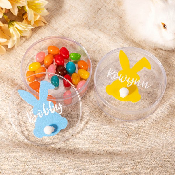 Personalizzato Carino coniglietto di Pasqua Silhouette con coda di cotone Scatola di caramelle con nome Party Favor regalo di Pasqua per i bambini