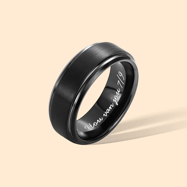 Gepersonaliseerde Zwarte Tungstenen Ring met Inwendige Gravure Tekst Vaderdag Jubileum Valentijnsdag Cadeau voor Mannen