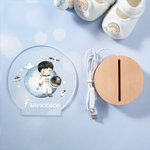 Luce notturna a LED in acrilico con base in legno personalizzata con nome e cartone animato regalo di compleanno per i bambini