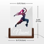 Personalisierte bunte Faux Glitter Ballett Hip Hop Mädchen Name LED-Nachtlicht mit hölzernen Basis Raumdekoration Geburtstagsgeschenk für Ballerinas Dance Lovers
