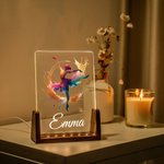 Personalisierte bunte Faux Glitter Ballett Hip Hop Mädchen Name LED-Nachtlicht mit hölzernen Basis Raumdekoration Geburtstagsgeschenk für Ballerinas Dance Lovers