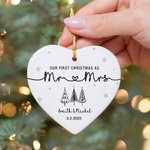 Personalised Our First Christmas As Mr. Mrs. Heart Ceramic Ornament with Name and Date Holiday Tree Decor Christmas Gift for Couple