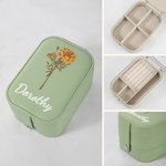 Personalizado de doble capa de flores de nacimiento de cuero joyero con nombre de cambio de color LED Espejo de maquillaje Cumpleaños Día de San Valentín de regalo para las mujeres