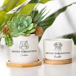 Personalised Dog Cat Pet Line Design Ceramic Succulent Planter Pot with Name and Bamboo Tray Loss of Pet Memorial Gift for Pet Owner