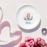 Personalisierte Fantasy Meerjungfrau Mädchen Keramik Trinket Schmuck Schale mit Namen Geburtstag Jahrestag Geschenk für Frauen Mädchen