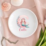 Personalisierte Fantasy Meerjungfrau Mädchen Keramik Trinket Schmuck Schale mit Namen Geburtstag Jahrestag Geschenk für Frauen Mädchen