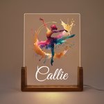 Personalisierte bunte Faux Glitter Ballett Hip Hop Mädchen Name LED-Nachtlicht mit hölzernen Basis Raumdekoration Geburtstagsgeschenk für Ballerinas Dance Lovers