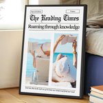 Personalized The Reading Times Newspaper Style Collage Photos Canvas Painting with Name Text Home Wall Decor Birthday Gift for Book Lovers